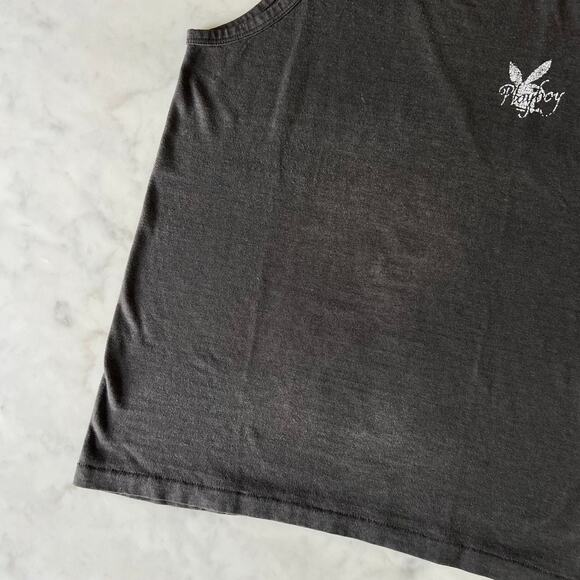 Vintage 80s Playboy Smurf Iron On Two Sided Black Tank Top / S M - Picture 4 of 7